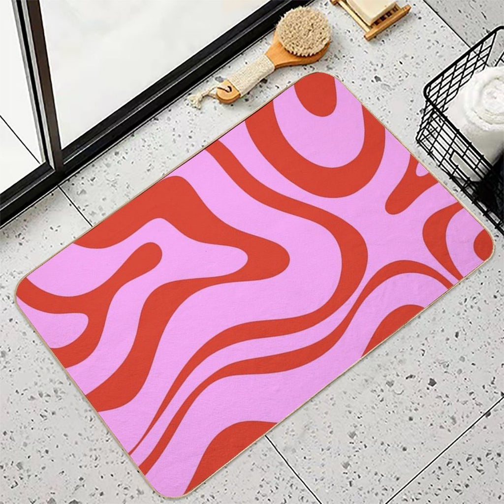 Modern Retro Liquid Swirl Abstract Pattern Square Red And Pink  Easy To Clean Bath Mat