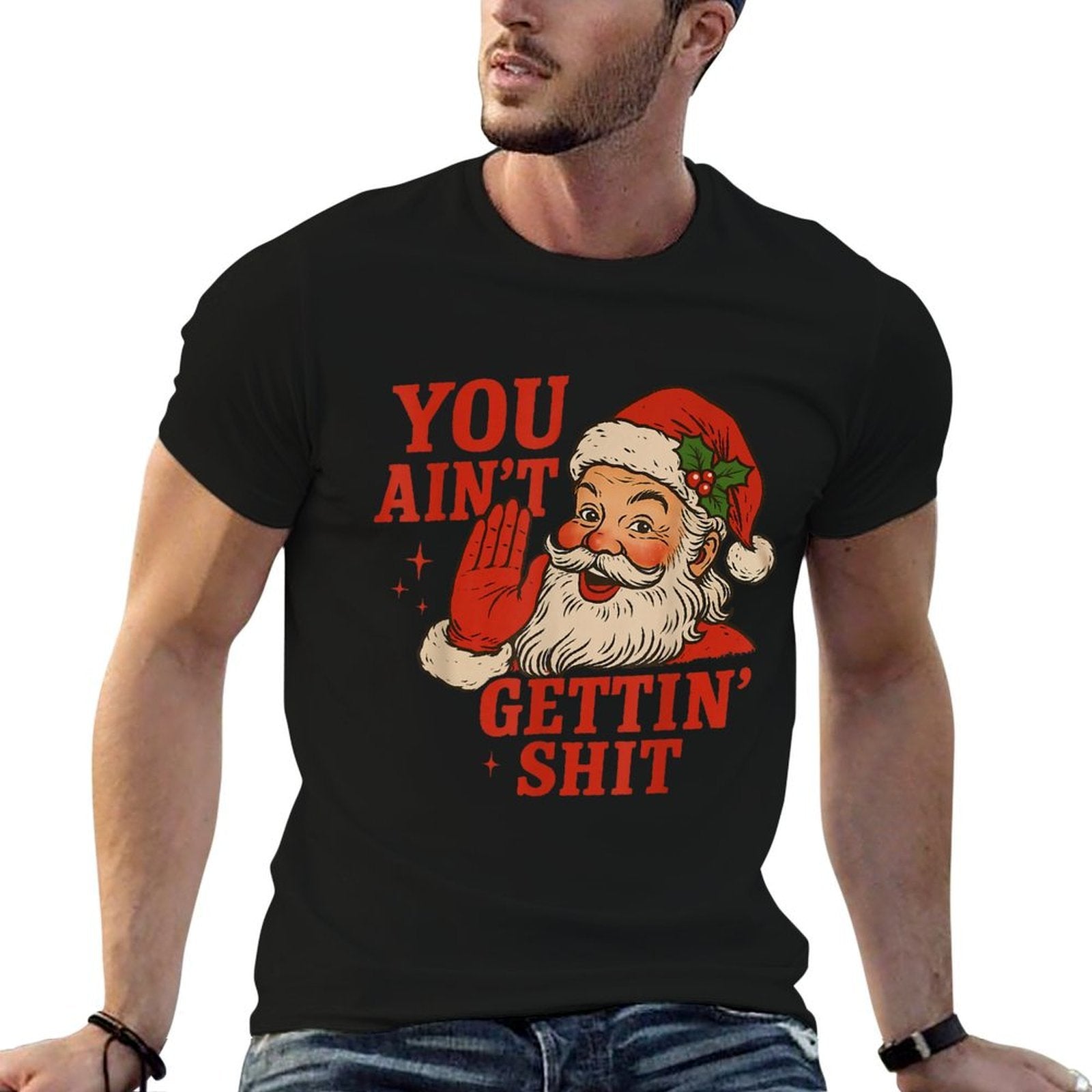 Funny Christmas Santa You Aint Getting Shit Adult Humor  Oversized Silhouette T-Shirt
