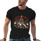 Car Race Christmas Pajamas - Santa Race Car Pjs  Ribbed Collar T-Shirt