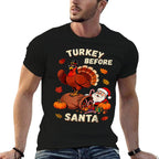 Fun Turkey Before Santa Funny Thanksgivings Christmas  Polyester Blend T-Shirt