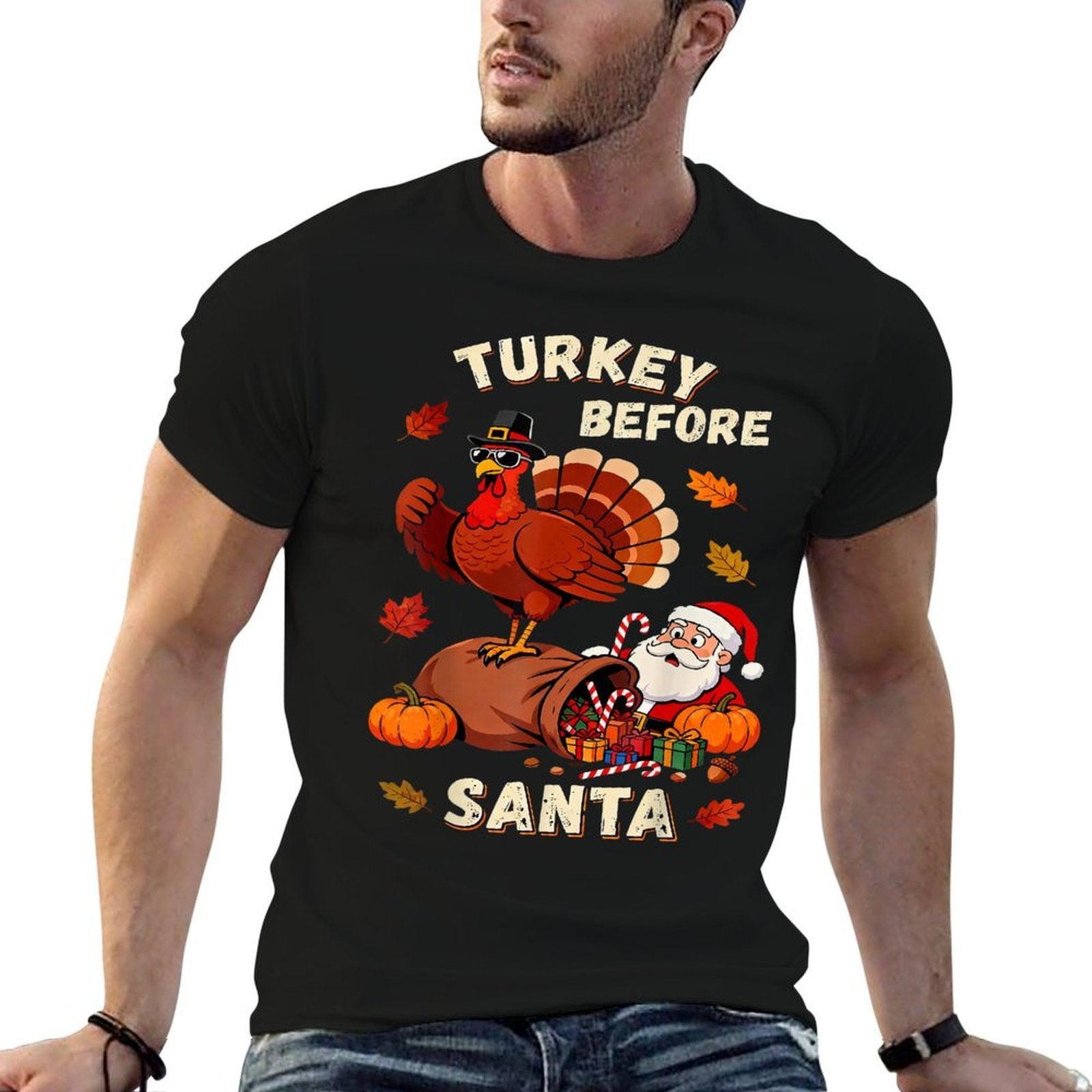 Fun Turkey Before Santa Funny Thanksgivings Christmas  Polyester Blend T-Shirt
