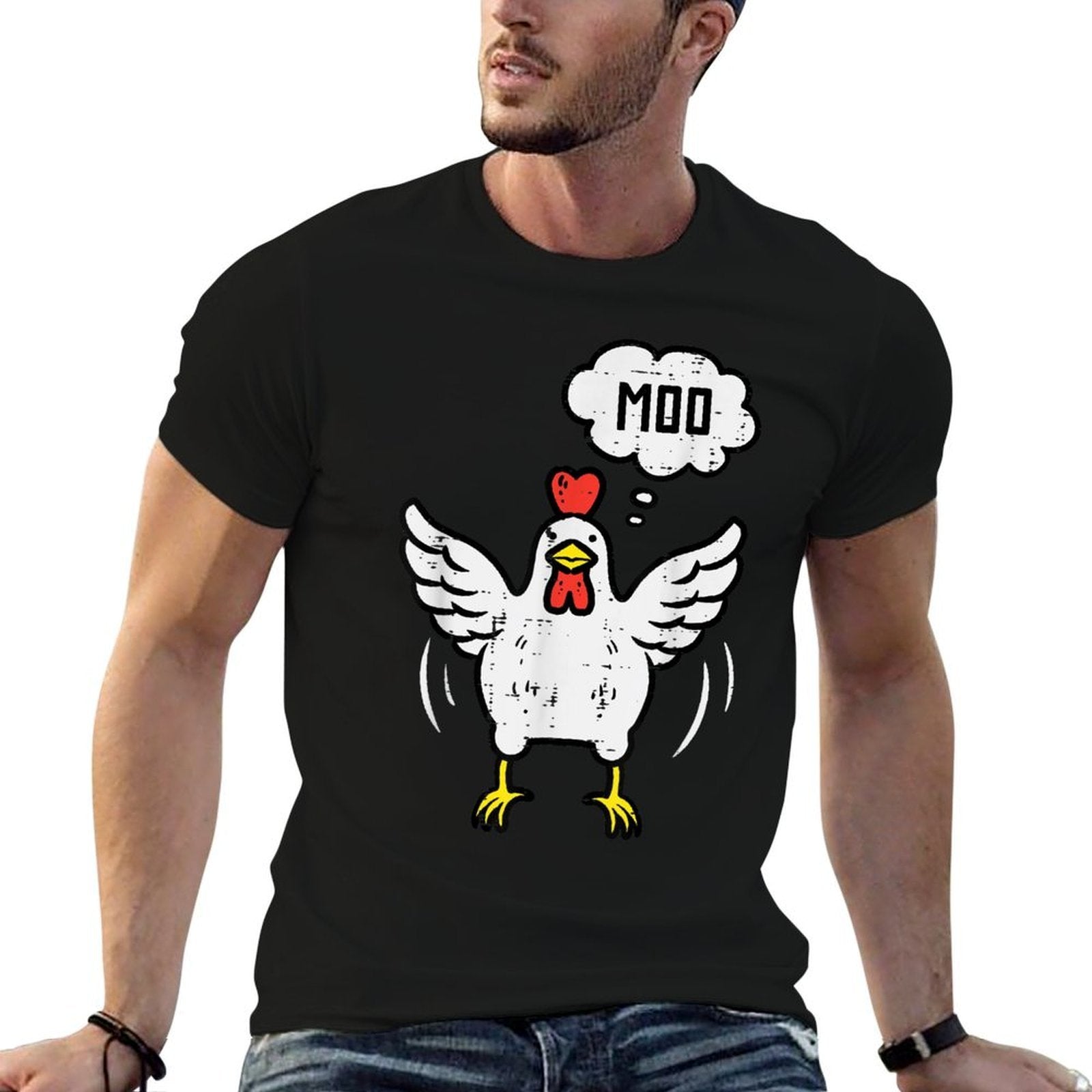 Chicken Cow Moo Funny Farm Animal Hen Farmer Men Women Kids  Wrinkle-resistant T-Shirt