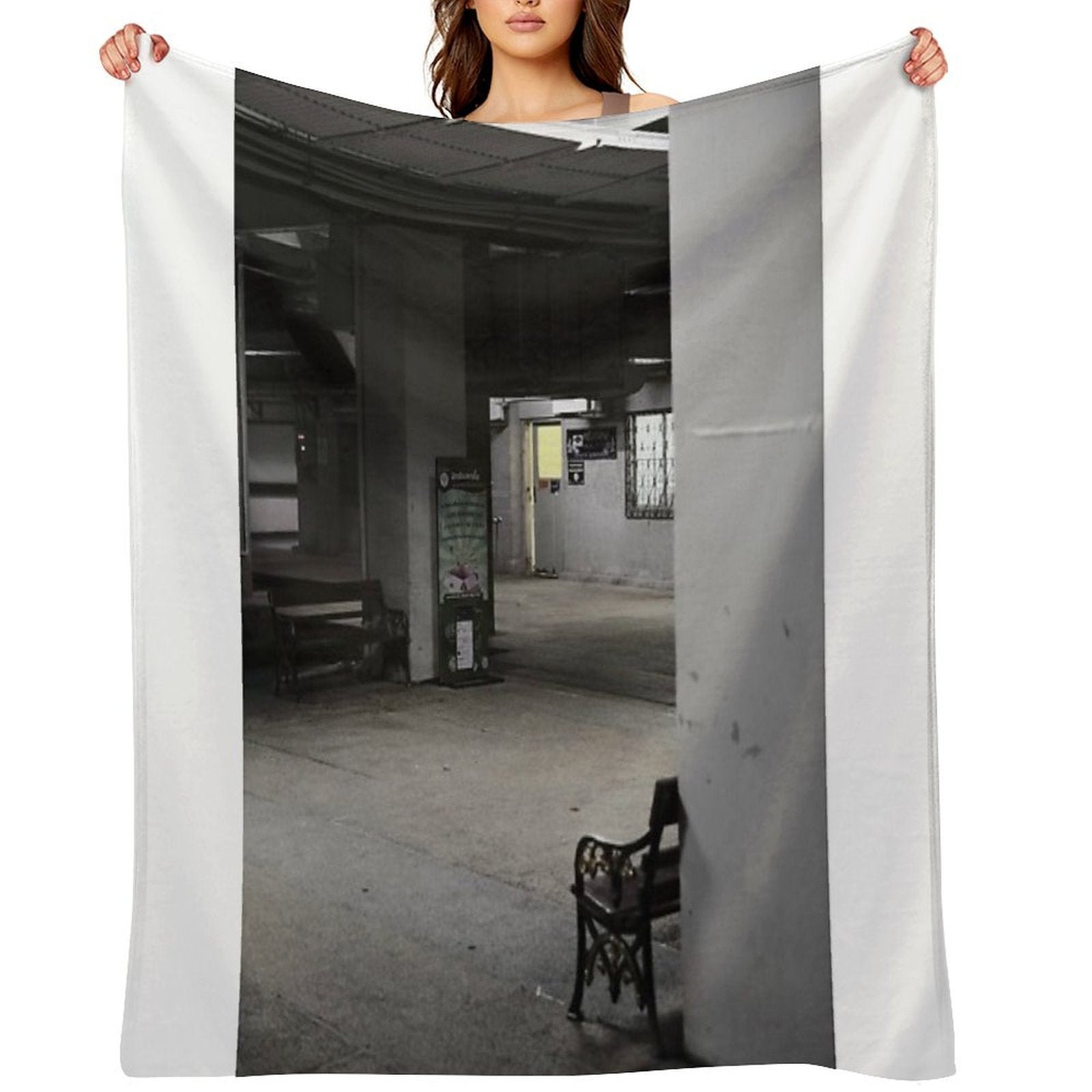 The Waiting Corner – Liminal Bench Scene at Night Machine-washable Throw Blanket