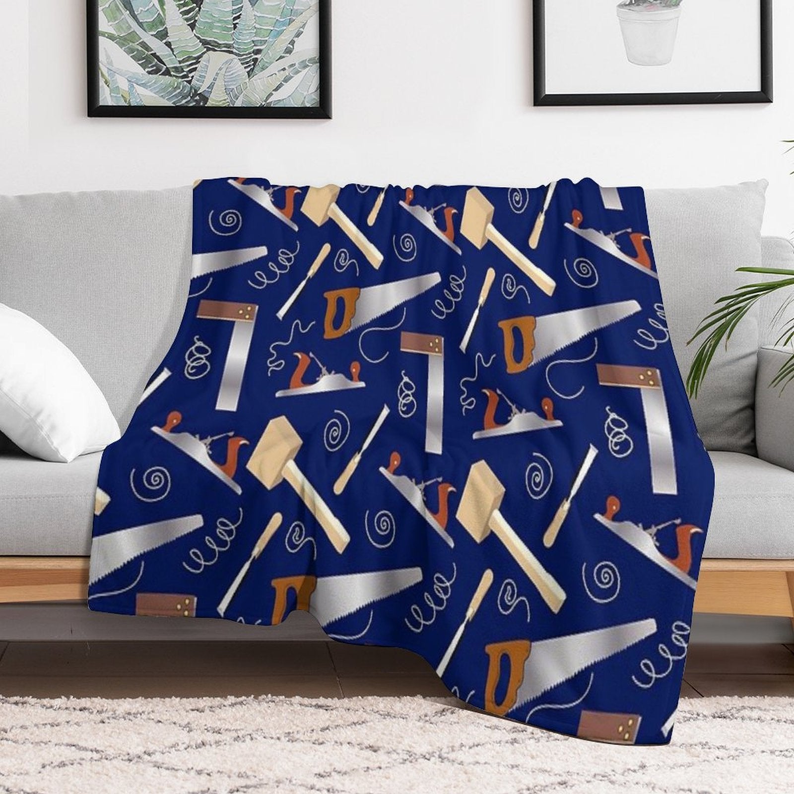 Carpenter's Toolkit Illustrated Pattern  Woodworking Tools Versatility Throw Blanket