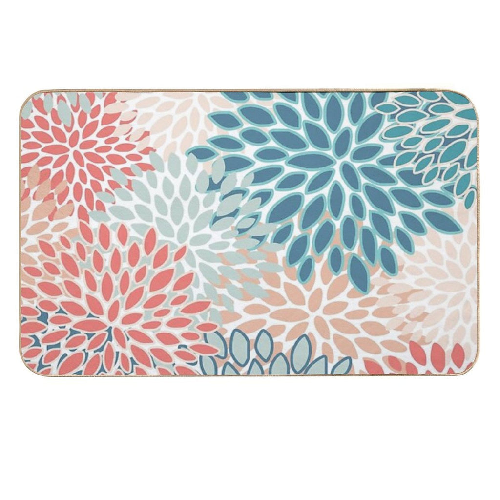 Floral Prints, Teal, Coral, Peach, Colourful Prints  Eco-Friendly Bath Mat