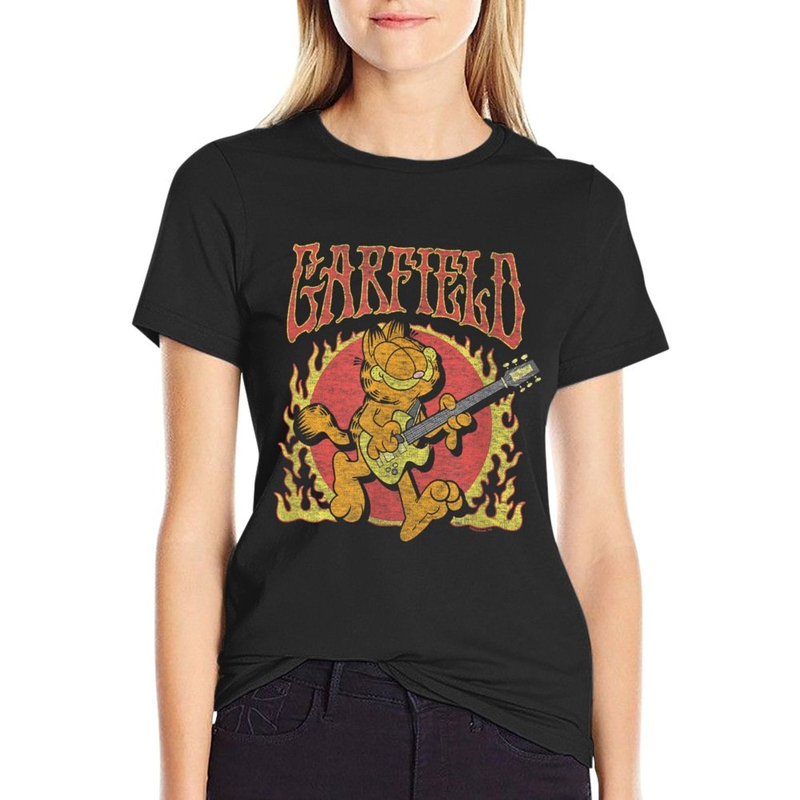 Garfield - Rock N Roll Music Flames with Guitar  Classic T-Shirt