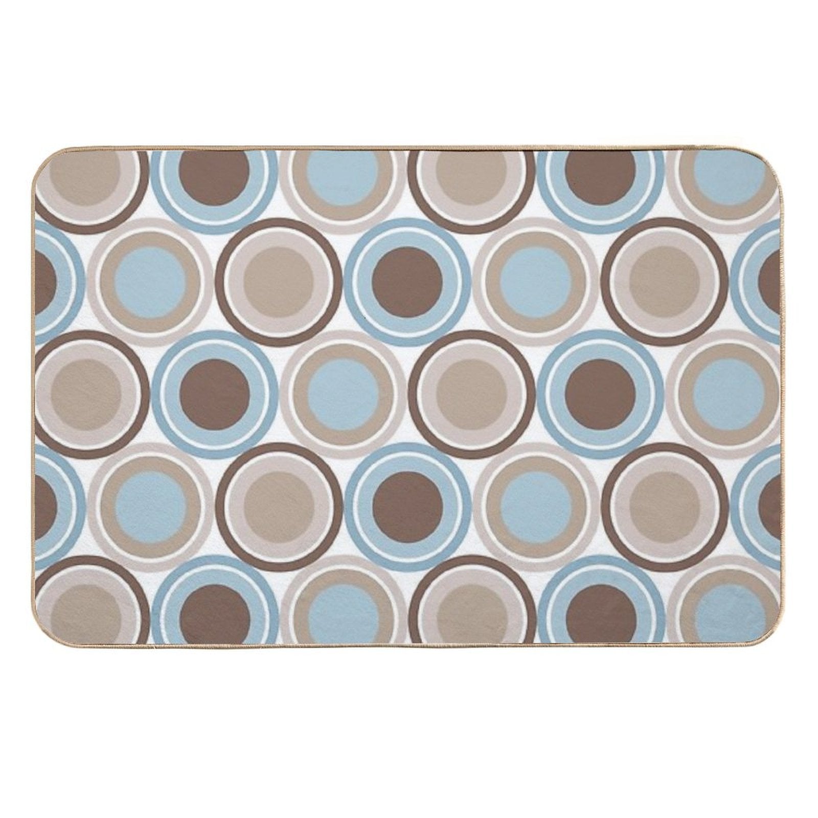 Mid Century Circle Pattern - Taupe, Brown, Slate Blue, Denim Blue  Rapid-Drying Bath Mat