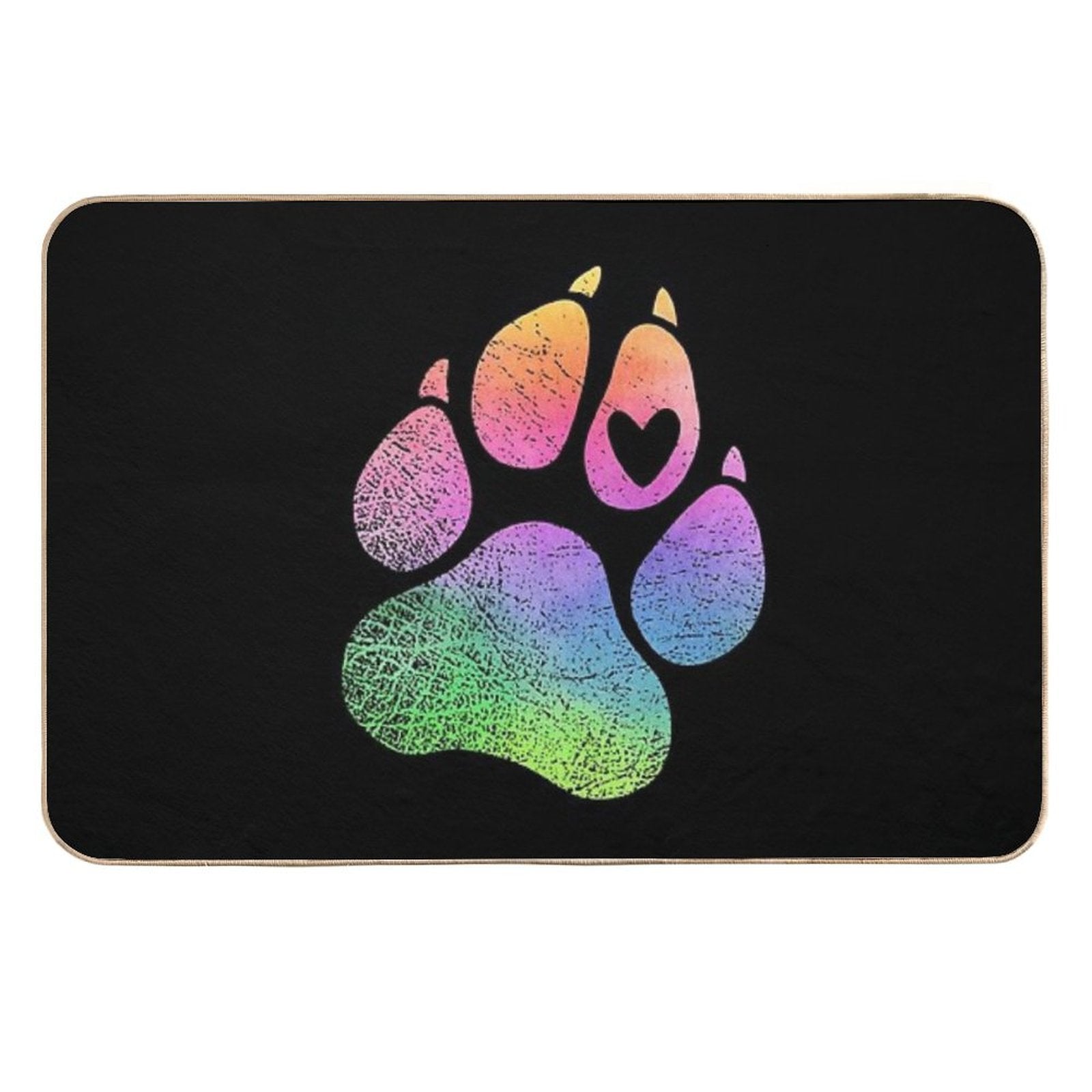 Dog’s Paw Print with A Heart Rainbow Watercolour Design for Animal Lovers.  Repositionable Bath Mat