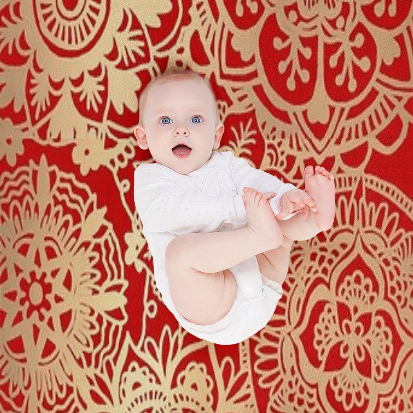 Red And Gold Mandala Pattern Plush Throw Blanket