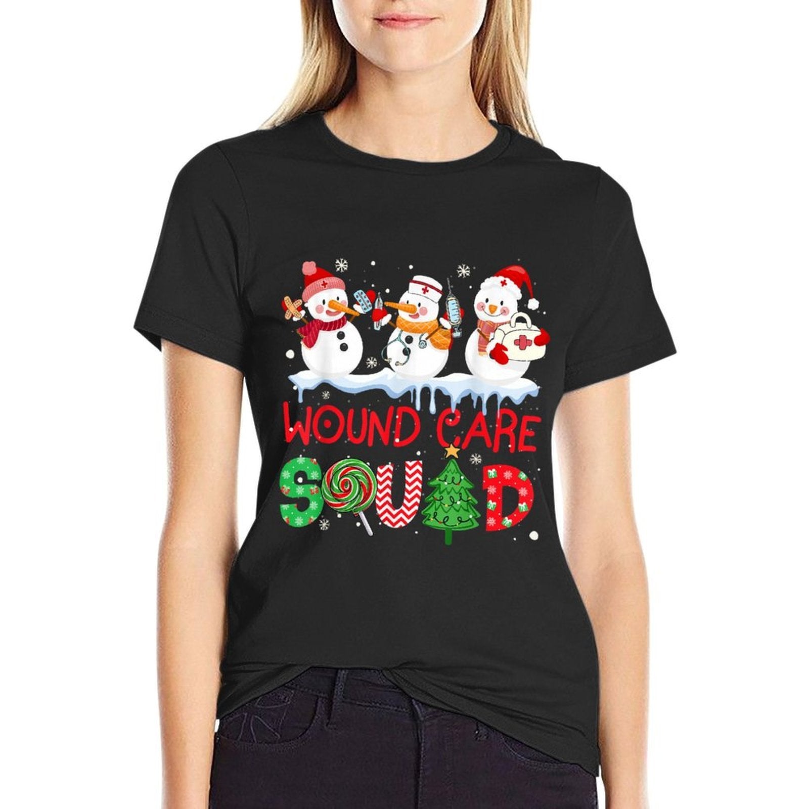 Snowman Wound Care Nurse Squad Christmas Holiday Matching  Summer-ready Fabric T-Shirt