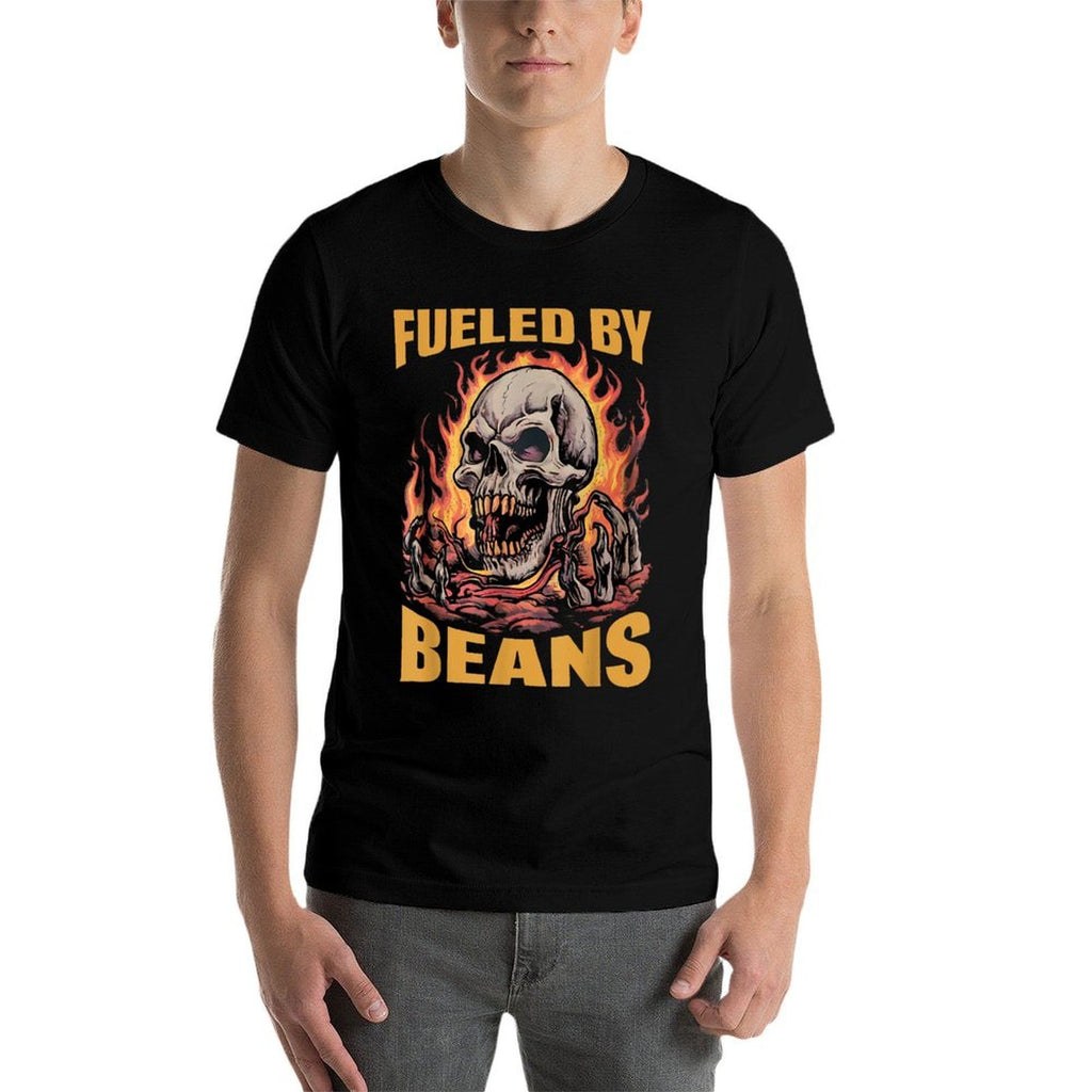 Fueled By Beans Funny Brainrot Cringe Skeleton Meme Flames  Graphic-printed T-Shirt