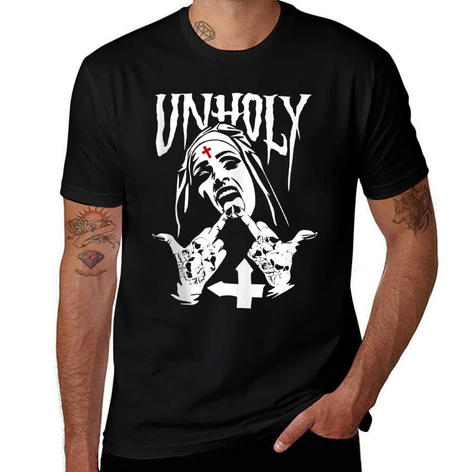 Satanic Nun Tattoos Unholy Satanism Gift  Graphic-printed T-Shirt