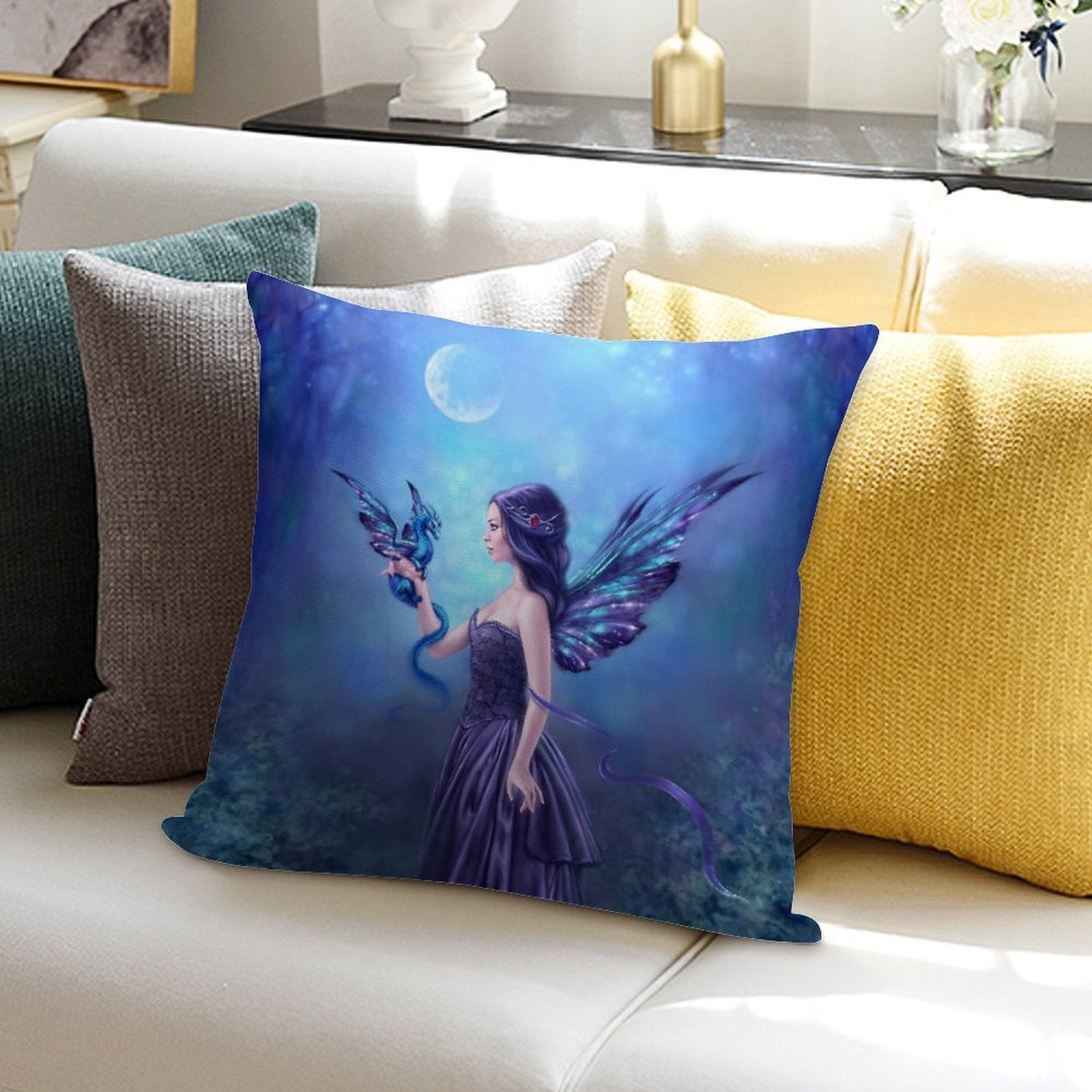 Iridescent Fairy & Dragon Soft Washable Throw Pillow