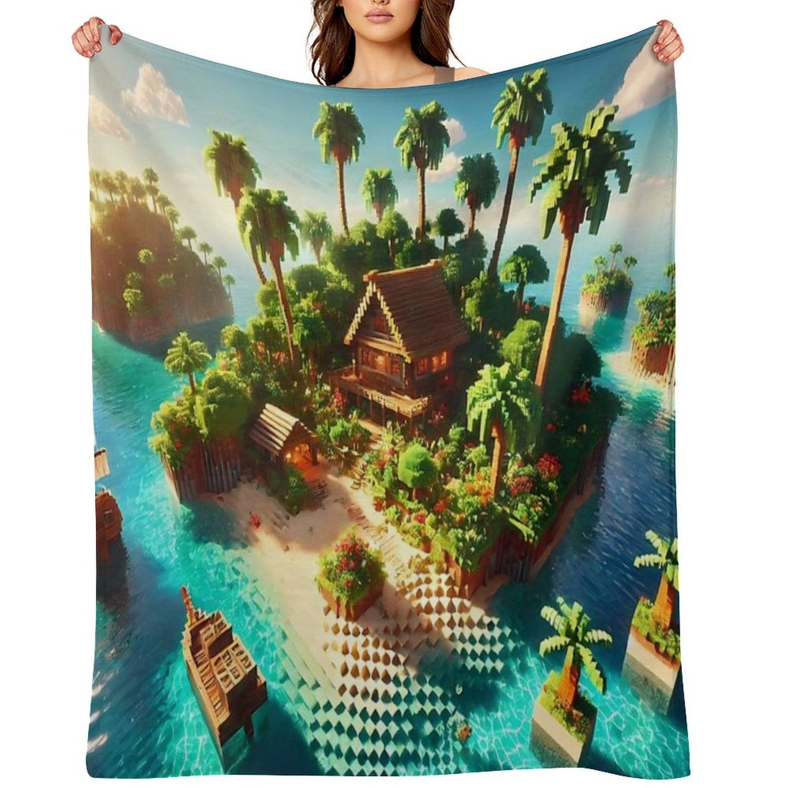 Minecraft Paradise Wrinkle-free Throw Blanket