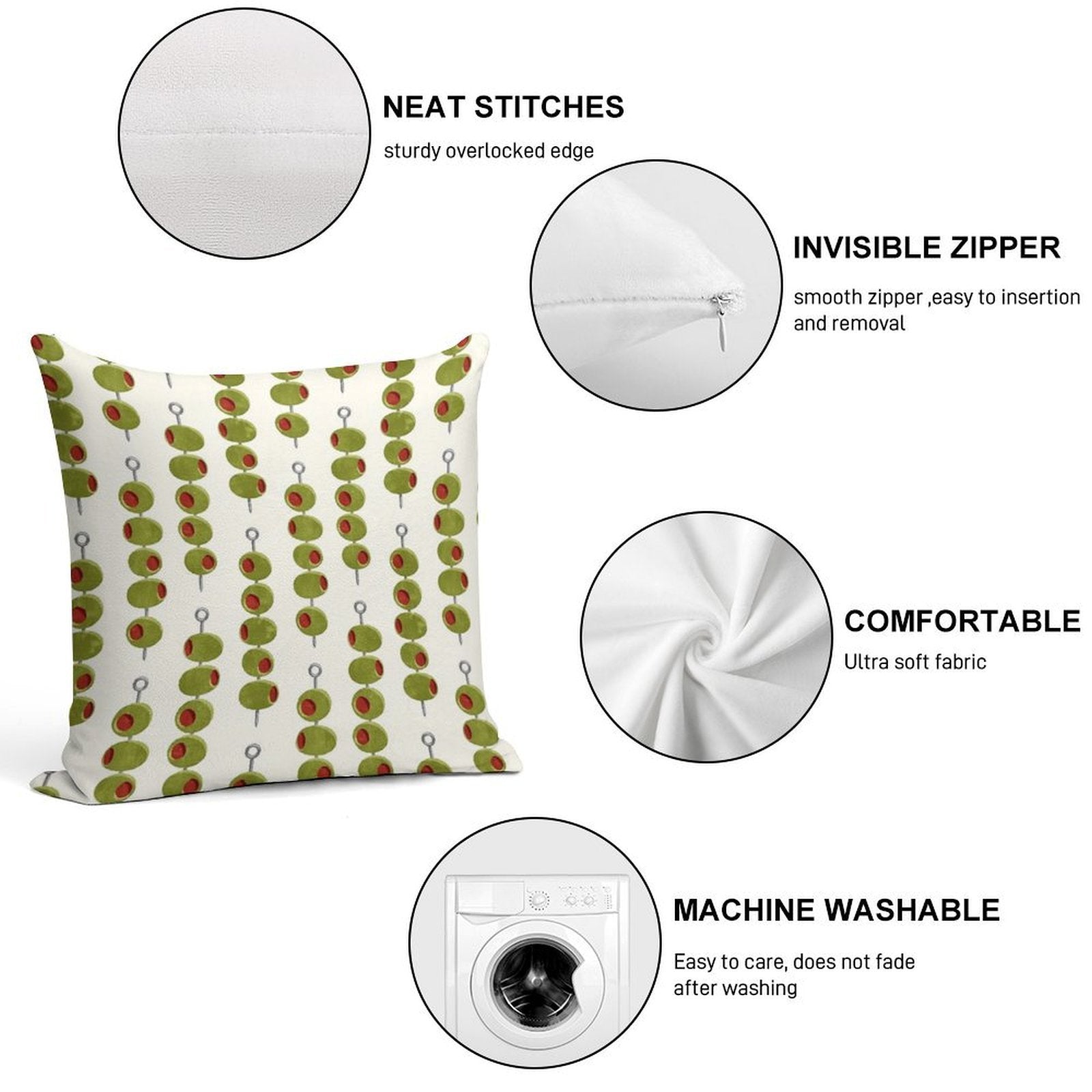 Martini Cocktail Olives  - Olives on A Stick Soft Shrink-Resistant Throw Pillow