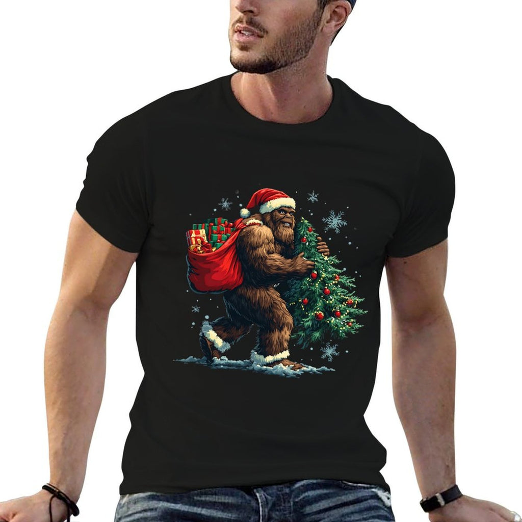 Bigfoot Christmas Tree Lights Xmas Boys Men Sasquatch Lovers  Graphic-printed T-Shirt