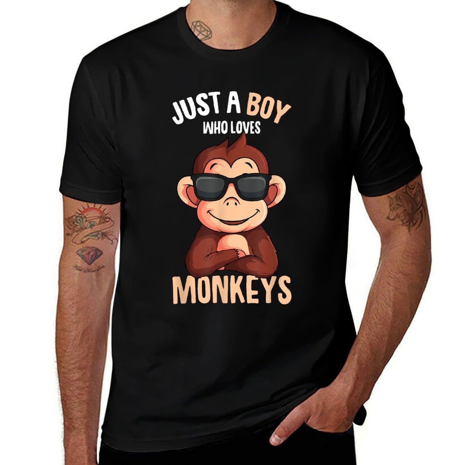 Monkey Just A Boy Who Loves Monkeys Boys Kids  Graphic-printed T-Shirt