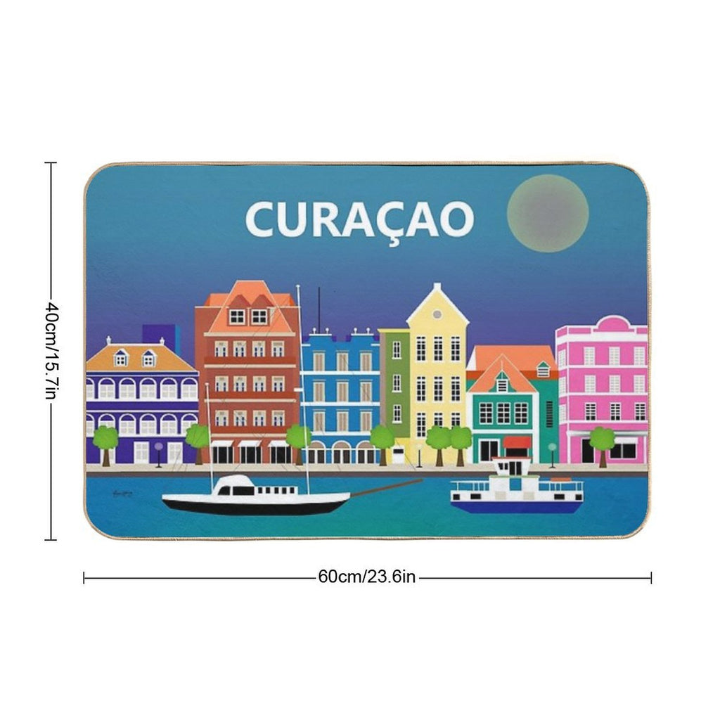 Curacao - Skyline Illustration by Loose Petals  Anti-Trip Bath Mat