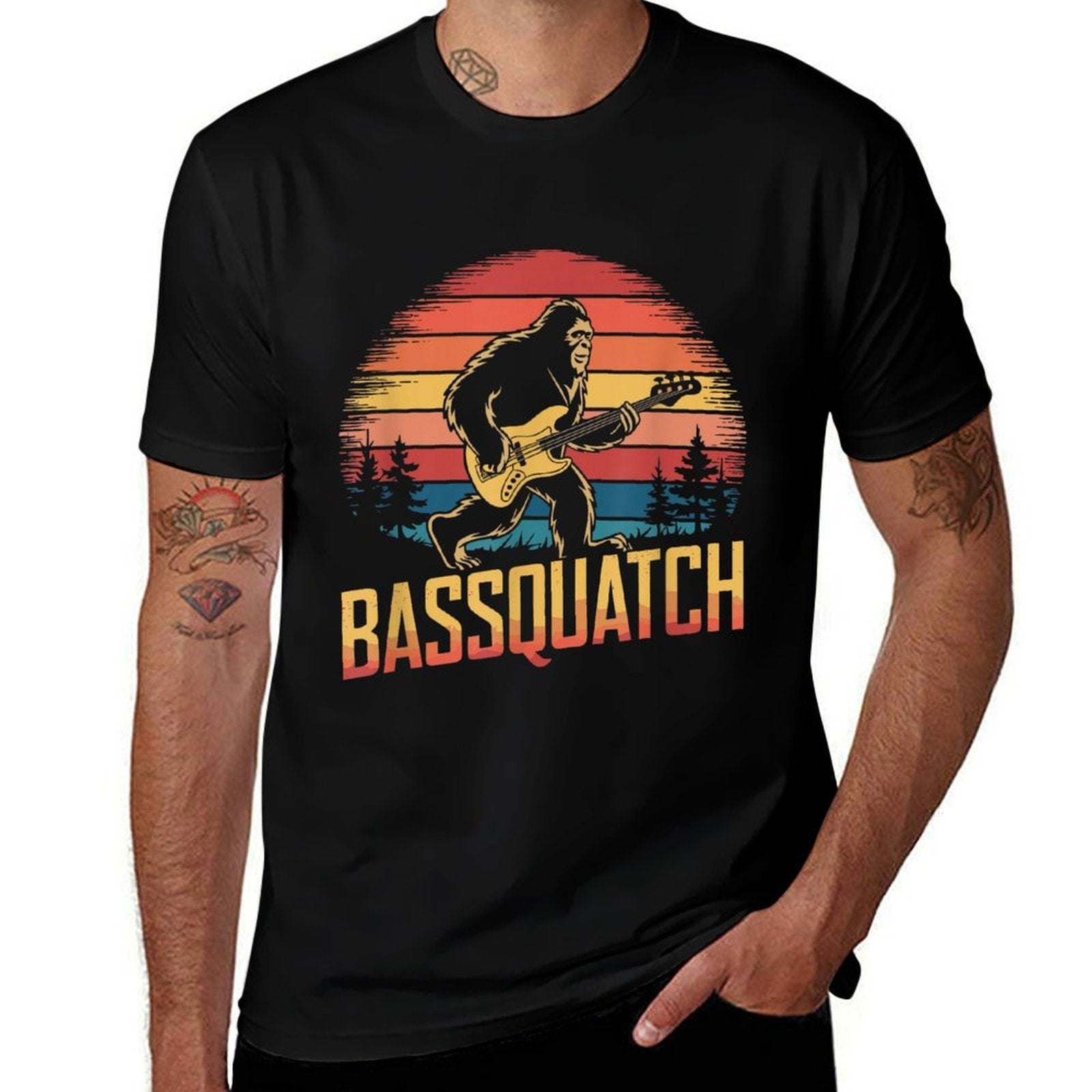 Bassquatch, Retro Bigfoot Bass Guitar Sasquatch  Fade-proof Color T-Shirt