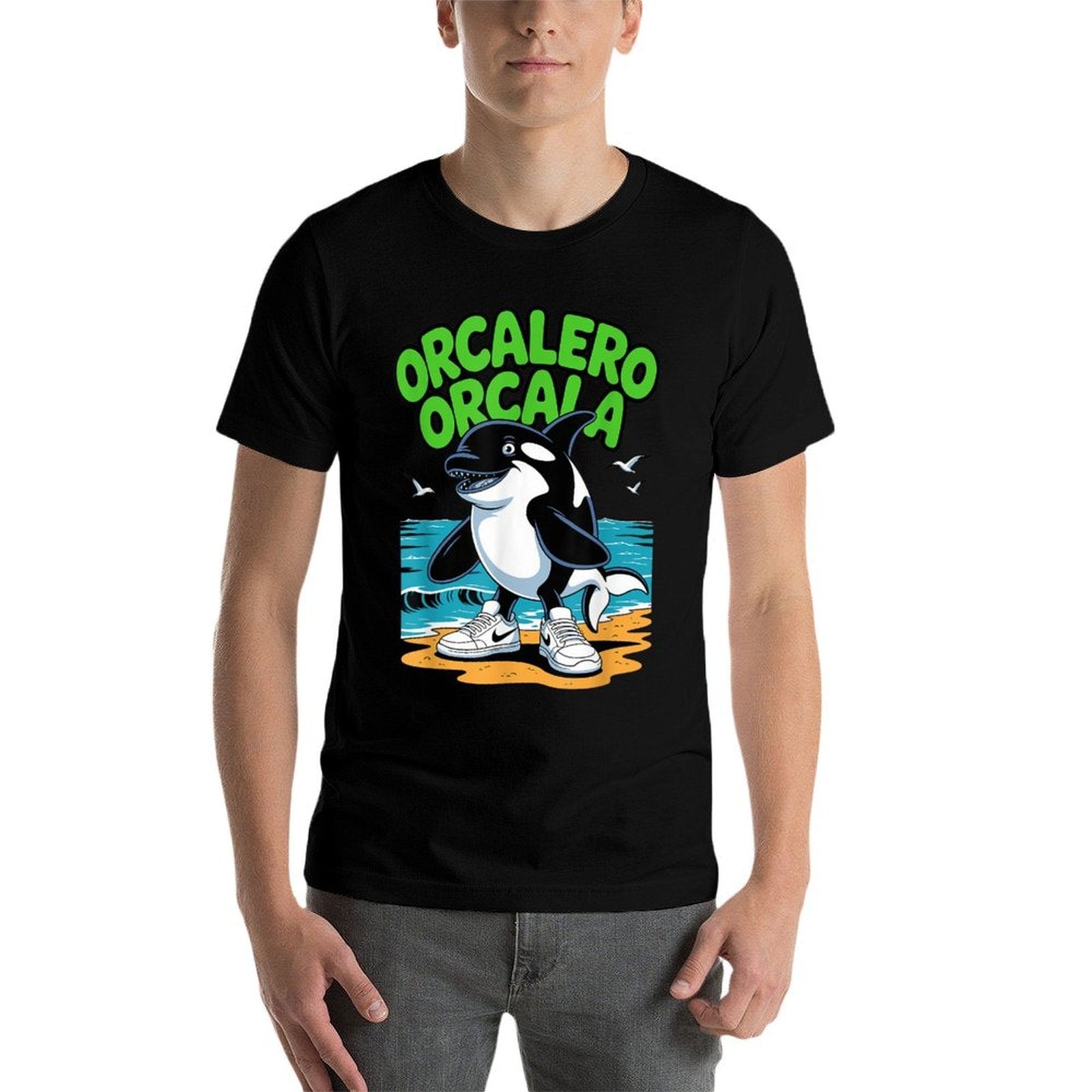 Orcalero Orcala Beach Italian Brainrot Meme  Ribbed Collar T-Shirt