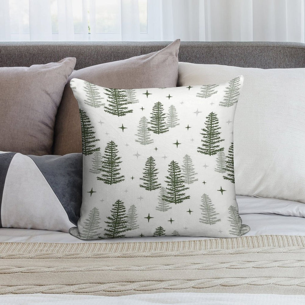 Christmas Night with Green Trees Soft Hidden Zipper Throw Pillow