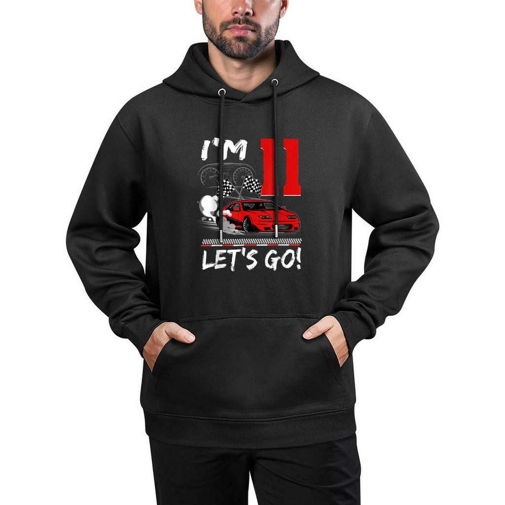I'm 11 Let's Go Birthday Racing Car Theme 11th Party Kangaroo Pocket Hoodie