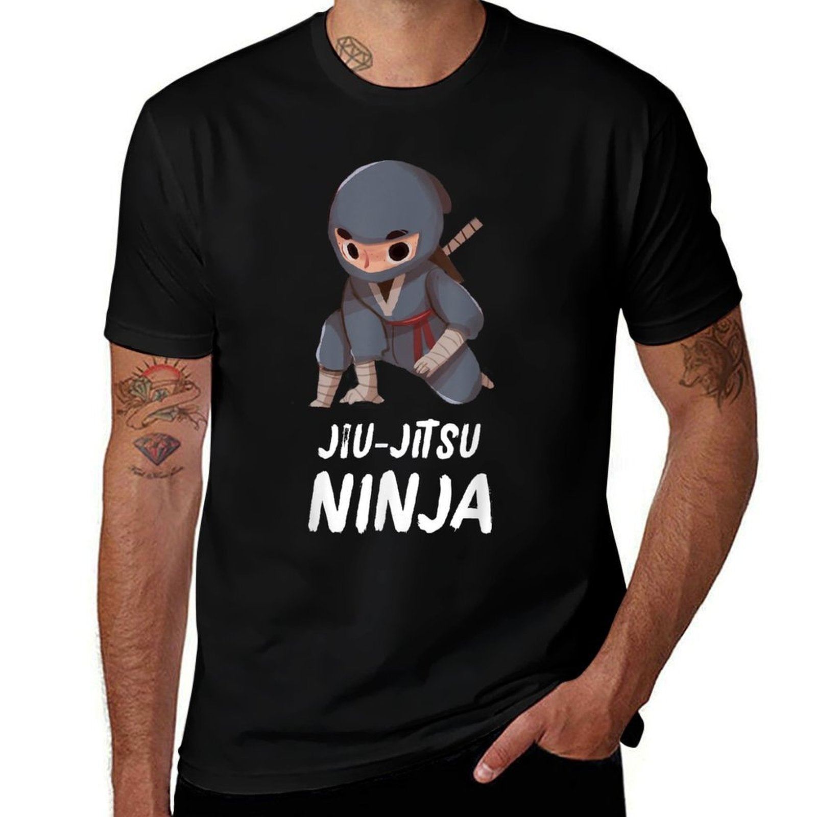 Jiu-Jitsu Ninja Boy Funny Martial Arts Sports  Rolled Sleeves T-Shirt