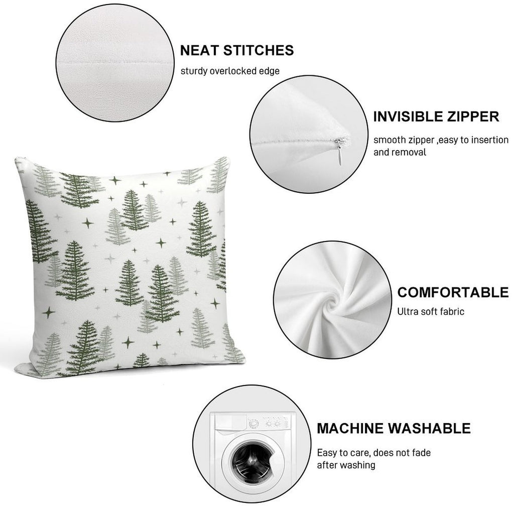Christmas Night with Green Trees Soft Hidden Zipper Throw Pillow