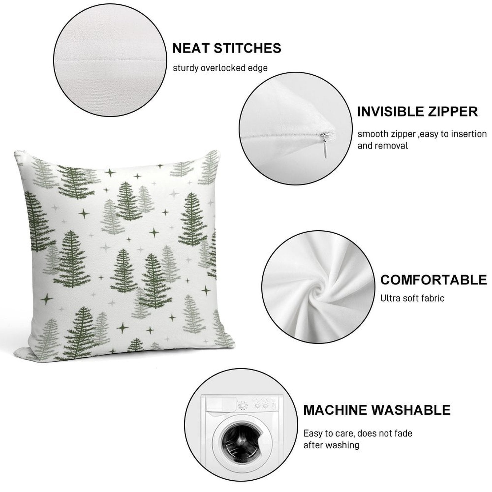 Christmas Night with Green Trees Soft Hidden Zipper Throw Pillow