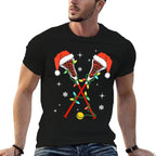 Lacrosse Player Xmas Lights Santa Hat Lacrosse Christmas  Polyester Blend T-Shirt