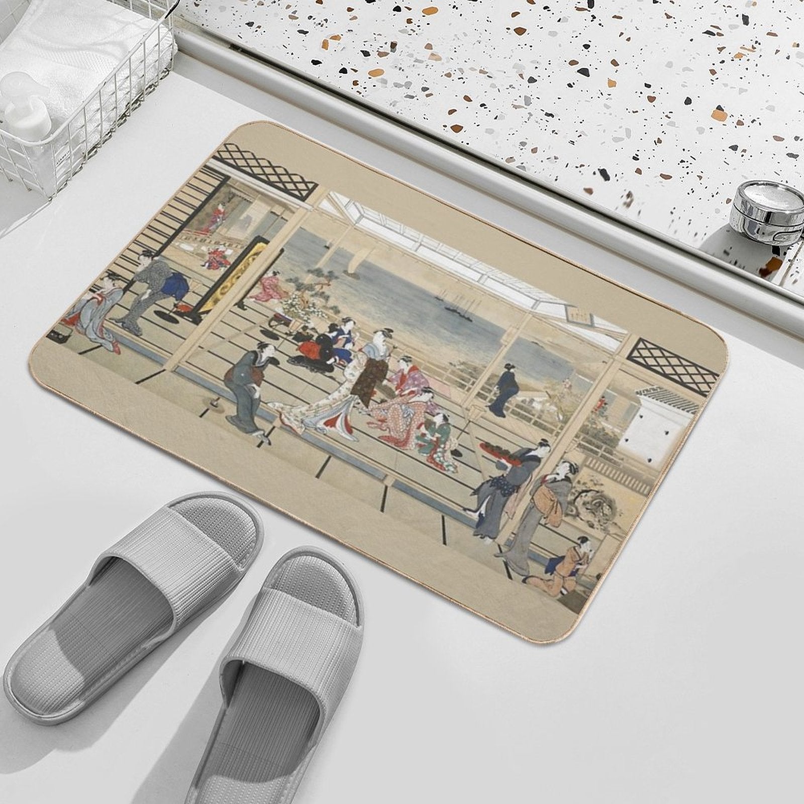 Kitagawa Utamaro Moonlight Revelry, Remastered - Vintage Japanese Art  Dirt-Trapping Bath Mat