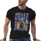Awake But At What Cost Retro Raccoon Meme Sarcastic Sayings  Relaxed-fit T-Shirt