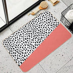 Dalmatian Spots with Coral Stripe (Pantone Living Coral)  Dirt-Trapping Bath Mat