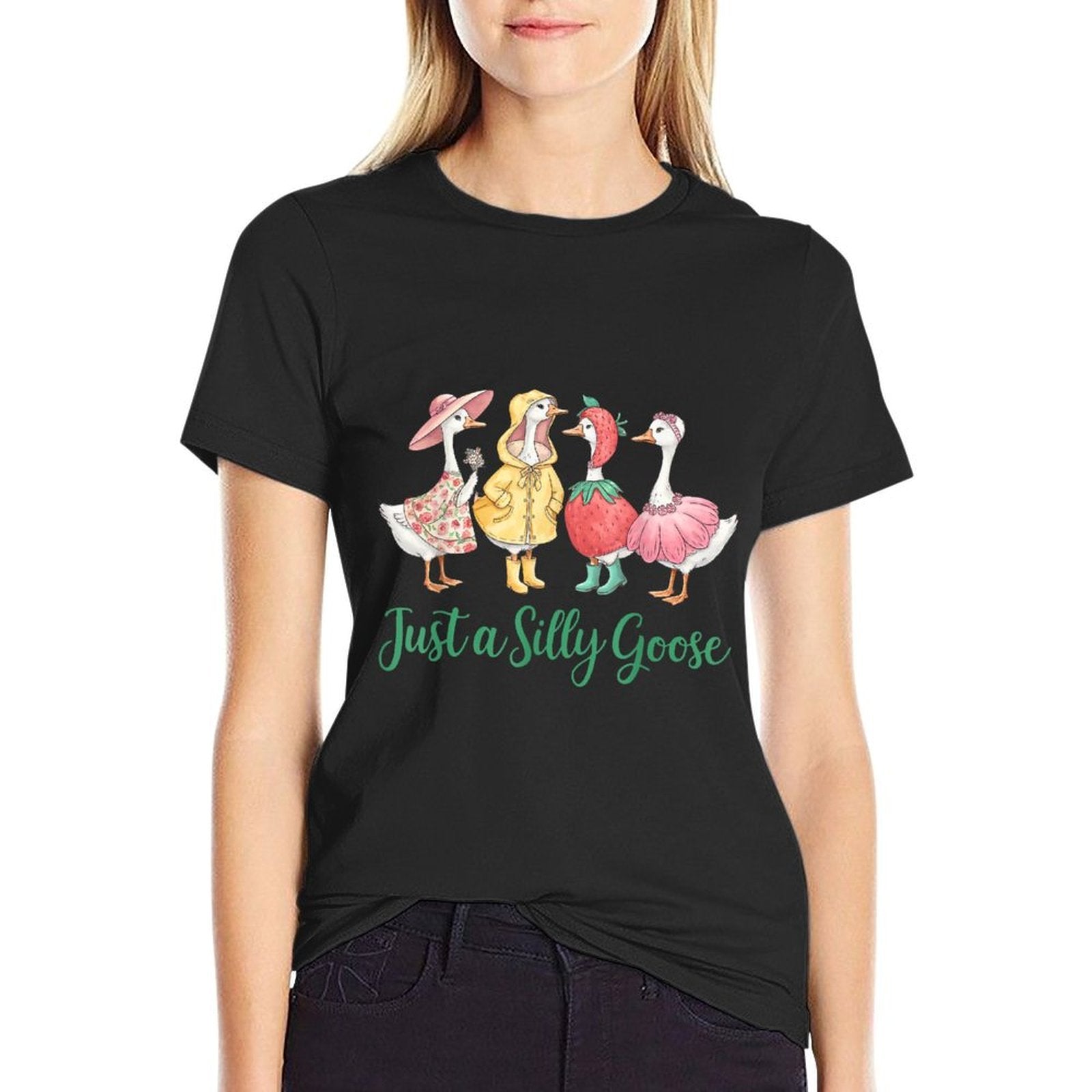 Just A Silly Goose Funny Goose Pun Humor for Animal Lovers  Stretchy T-Shirt