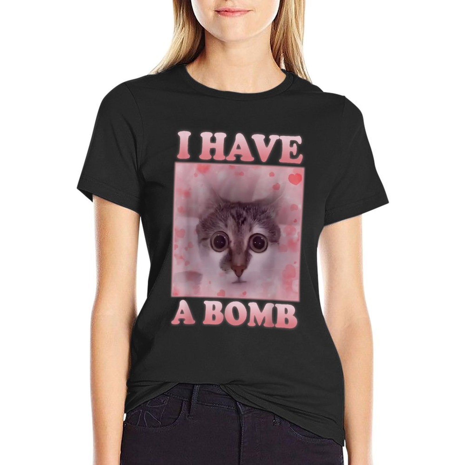 I Have A Bomb Funny Silly Cat Meme Brainrot Weird Dank Meme  Durable T-Shirt