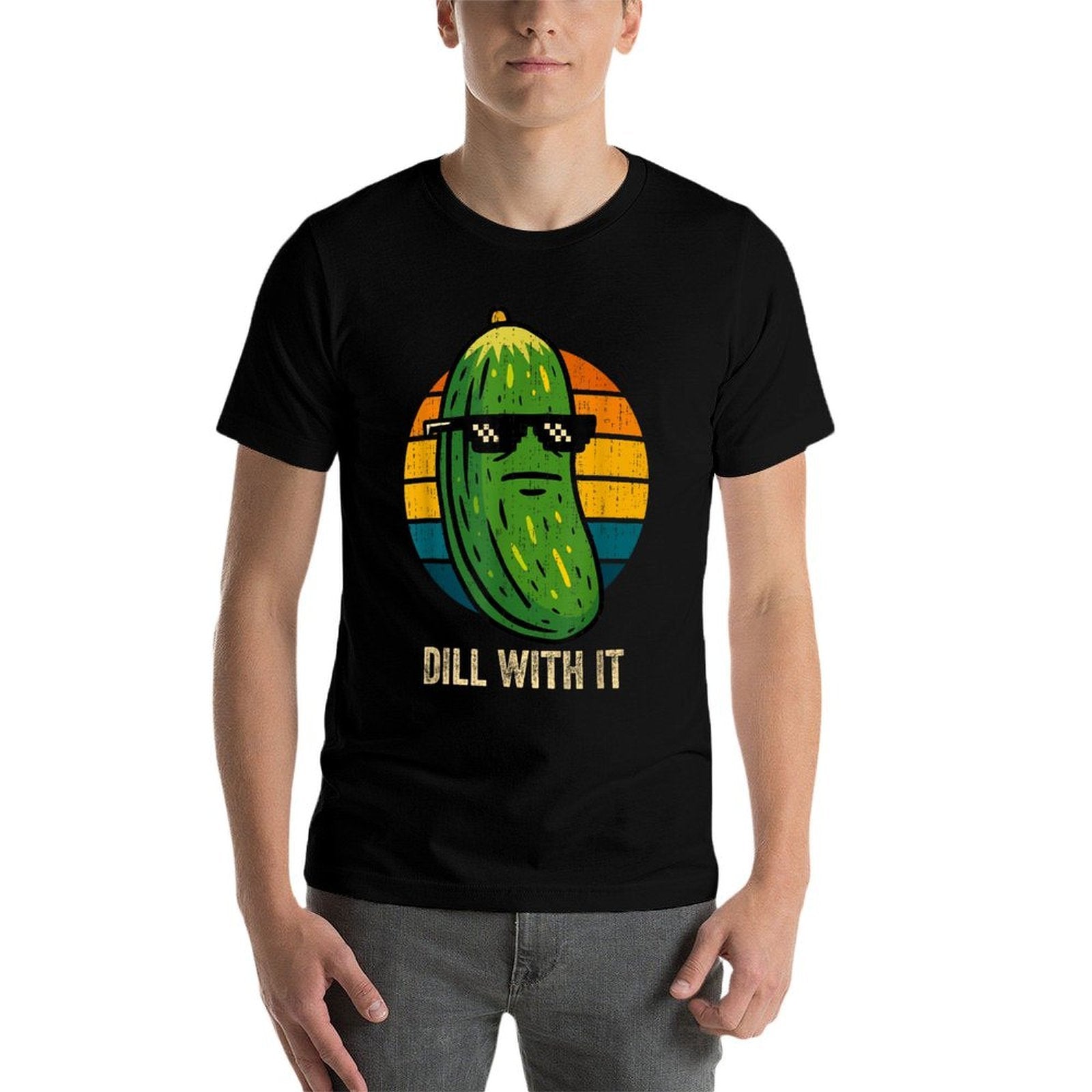 Dill With It Funny Saying Vegetarian Pickle Lover Humor Meme  Stretchy T-Shirt