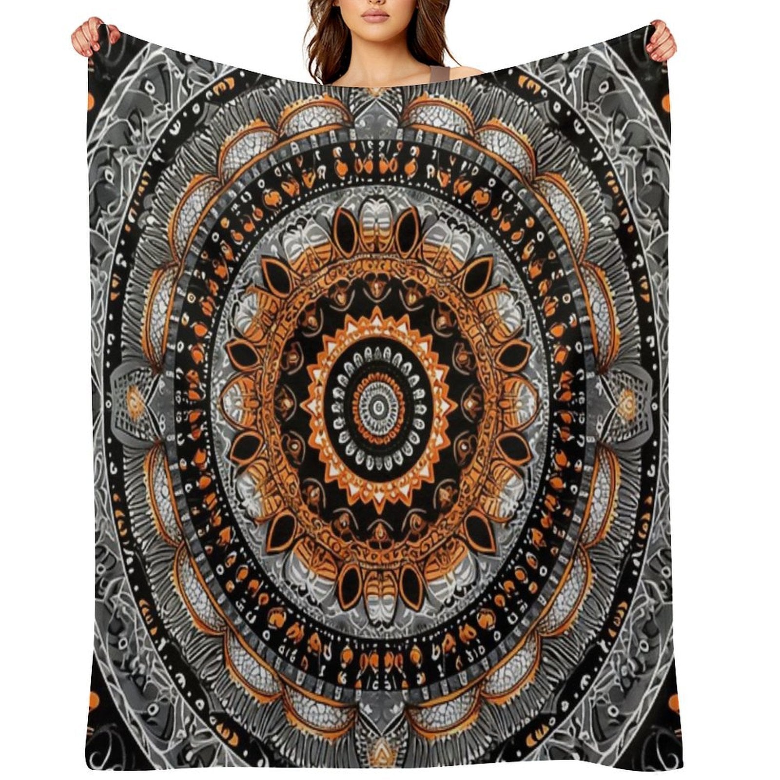 Orange Silver Gold Circular Design Background, in The Style of Kaleidoscopic Designs, Light Violet Machine-washable Throw Blanket