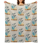 Dolphins Jumping from Old Book Watercolor Illustration Travel-friendly Throw Blanket