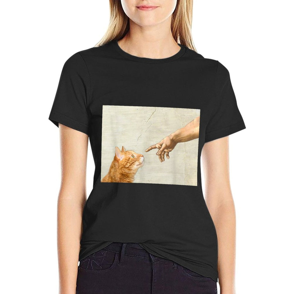 Cute Aesthetic Funny Cat Art Graphic Y2kn Girl  Tagless Design T-Shirt