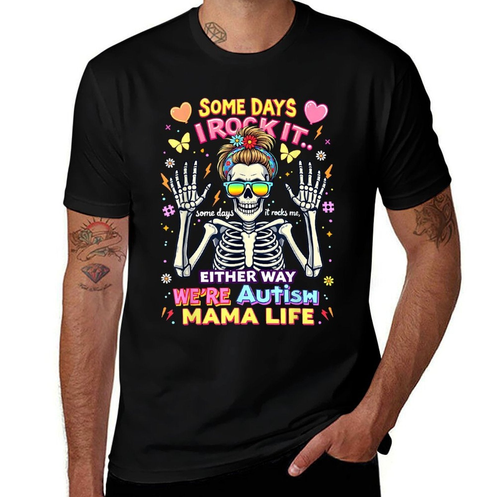 Autism Mama Life Some Days I Rock It Some Days It Rock Me  Rolled Sleeves T-Shirt