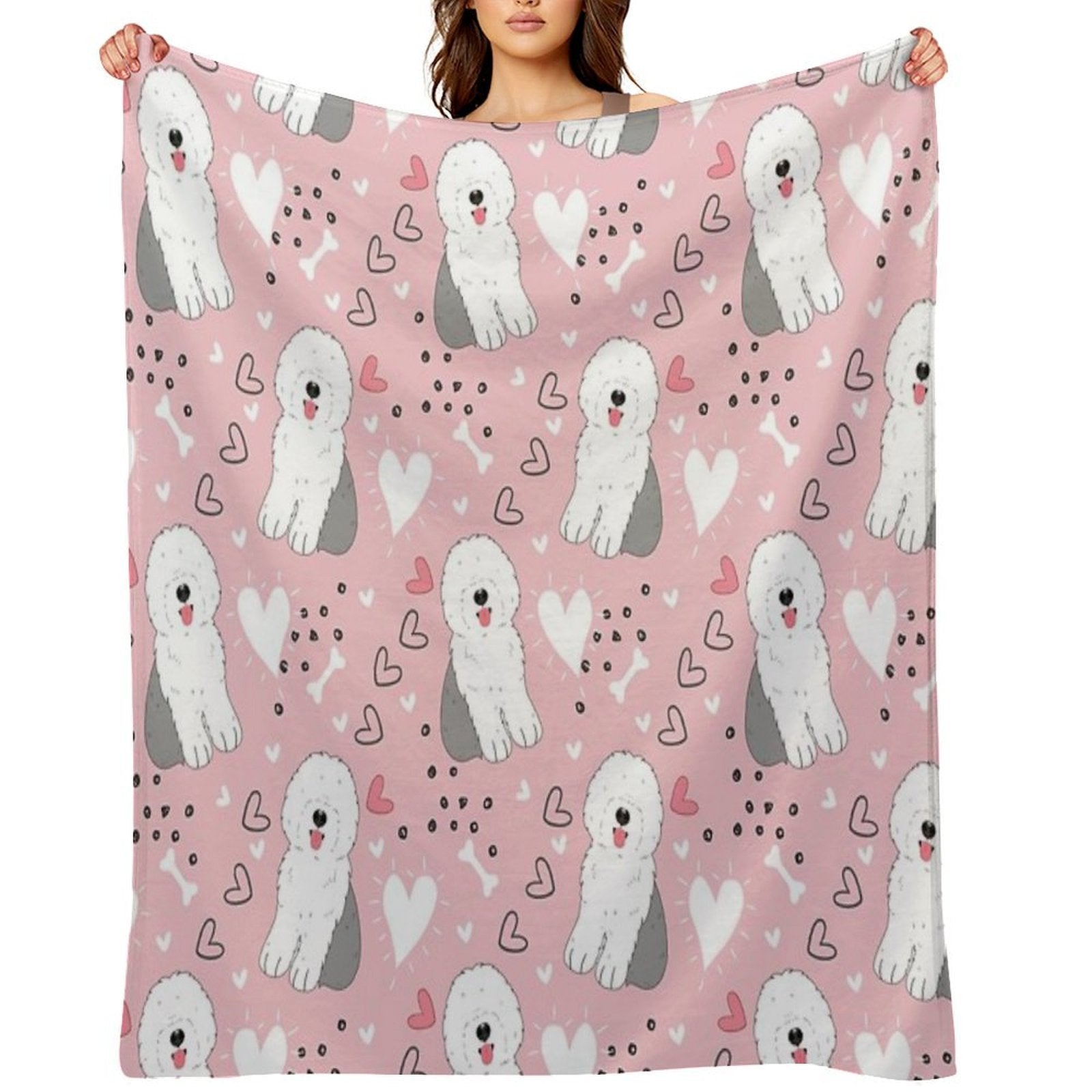 Cute Grey Gray And White Old English Sheepdog Puppy Gift-ready Throw Blanket