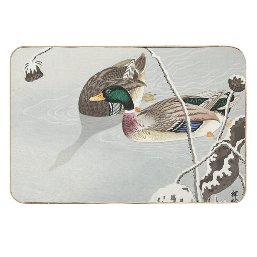Japanese Woodblock Print of  Two Mallards  by Ohara Koson  Long-Lasting Bath Mat