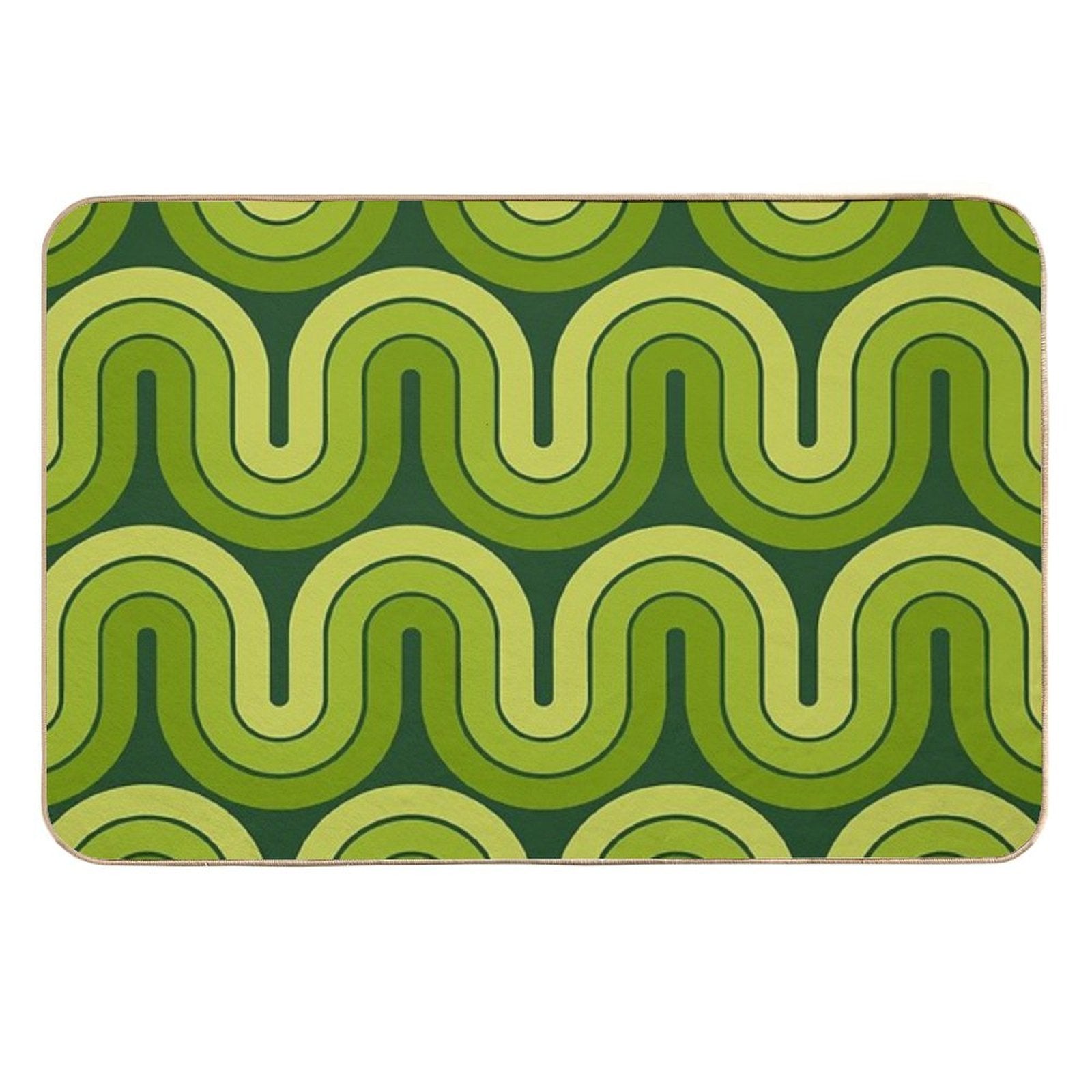 Retro Geometric Gradated Design Avocado Green  Easy Maintenance Bath Mat