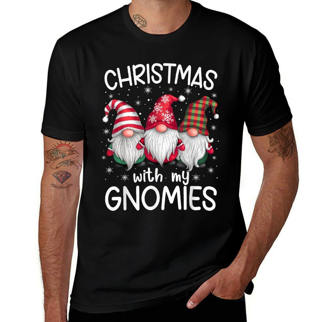 Gnome Family Christmas Men Women Kids Apparel Unisex-Adult Christmas Cartoon Gnome Winter Holiday Black Plaid, Stripe Small  Vintage-inspired T-Shirt