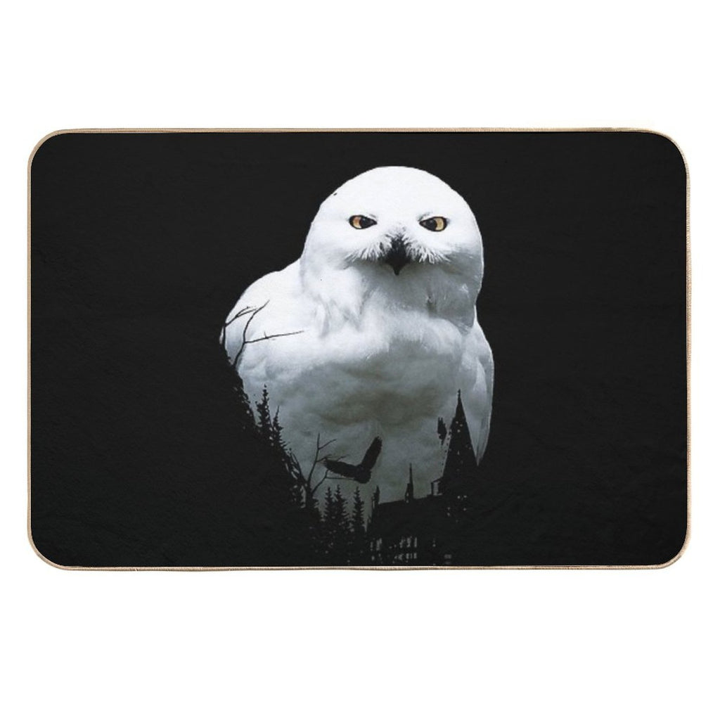 Snowy Arctic Magic Polar Harry Owl, Snowy Large White Harry Owl Drawing, Cute Snowy Owl Harry Owl, Cool Snowy Owl Realistic Art  Easy Maintenance Bath Mat