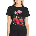 Pink Flamingo in Santa Hat Christmas In Julys Girl Women  Tagless Design T-Shirt