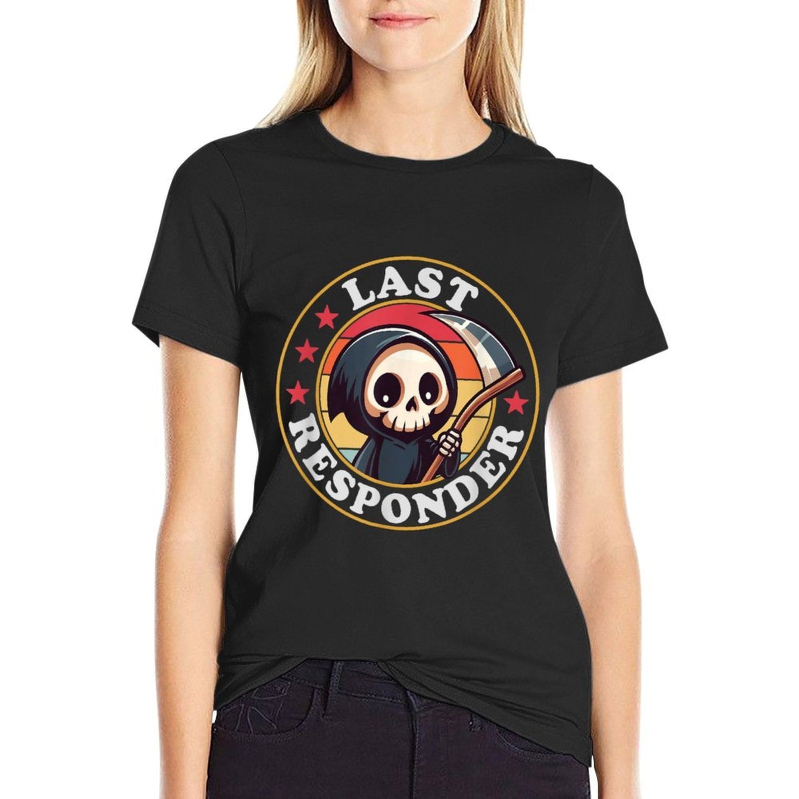 Last Responder Funny Mortician Grim Reaper, Small  Ribbed Collar T-Shirt