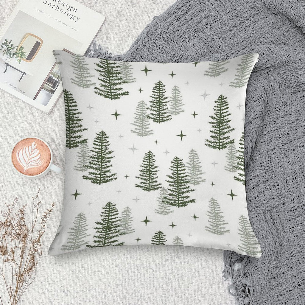 Christmas Night with Green Trees Soft Hidden Zipper Throw Pillow
