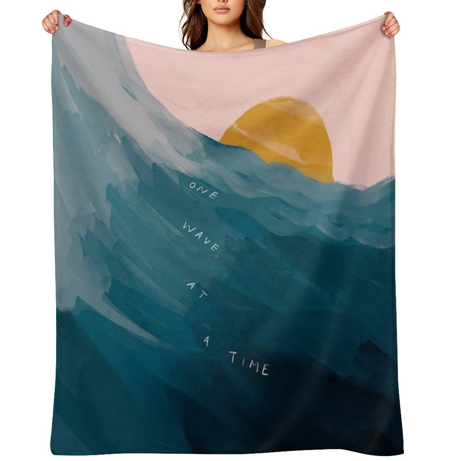 One Wave At A Time - Abstract Art - Inspirational Quote with Ocean, Sea Inspired - Morgan Harper Nichols Premium Throw Blanket