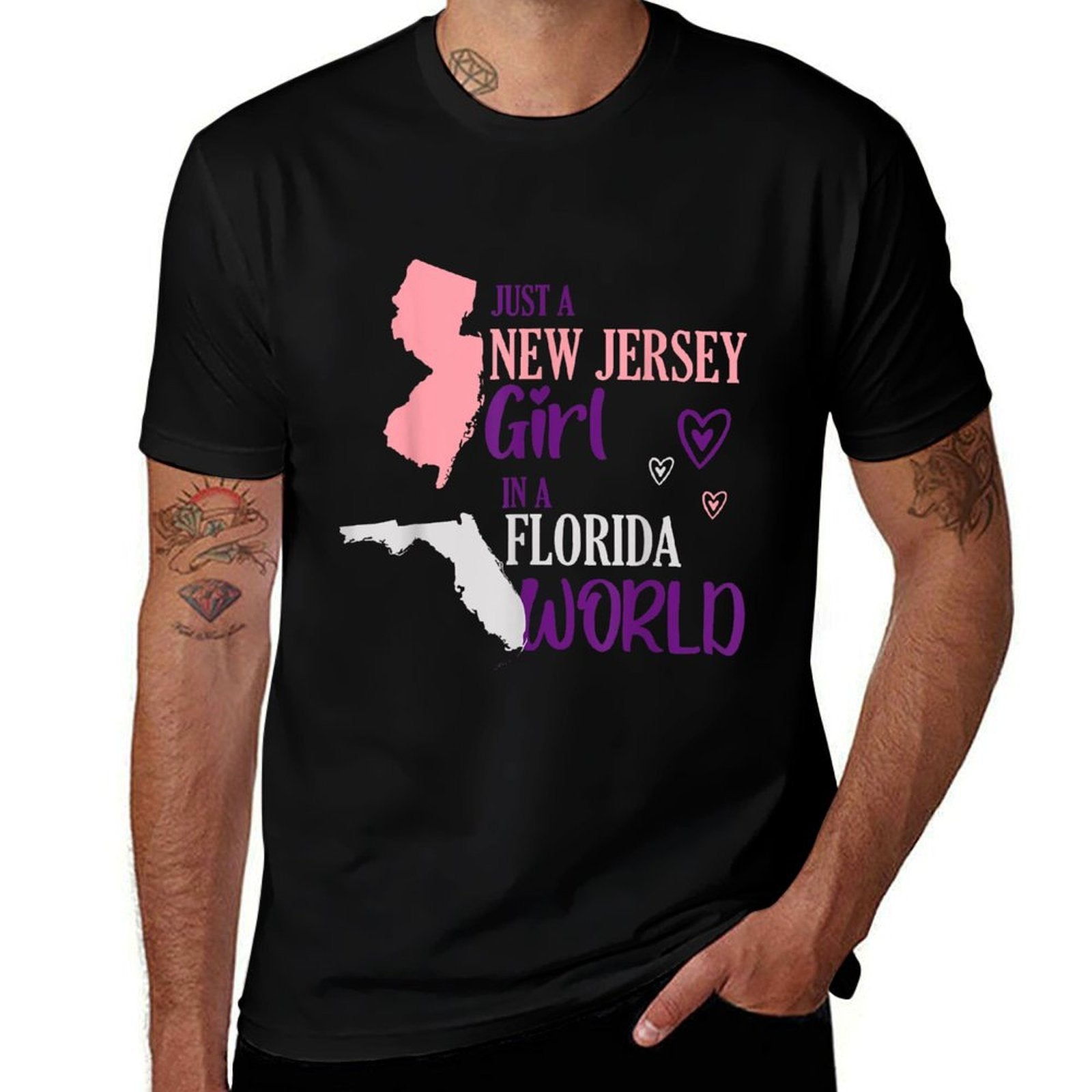 Proud Girl Design Just A New Jersey Girl in A Florida World  Rolled Sleeves T-Shirt